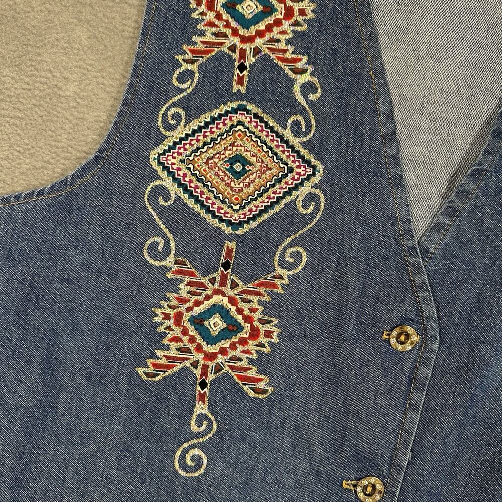 VTG Sun Belt Blues Denim Vest Blue Women’s Southwestern Embroidered Western Boho - Picture 5 of 8